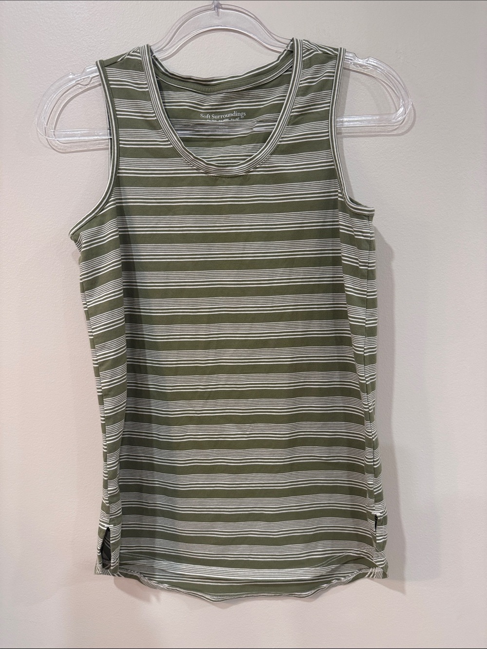 Soft Surroundings Pima Cotton Olive and White Striped Scoop Neck Tank